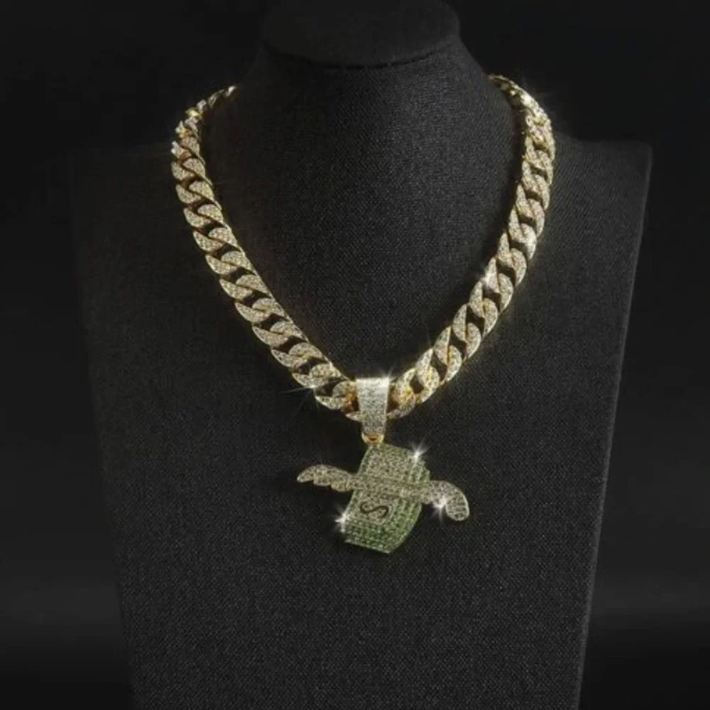 Hip Hop Glamorous Zinc Alloy Rhinestone Dollar Pendant Necklace - Picture 3 of 4